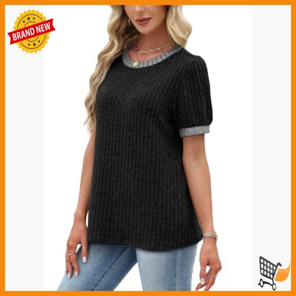 Short Sleeve Textured Tunic Top Business Casual Blouse Regular Fit - Picture 4 of 5